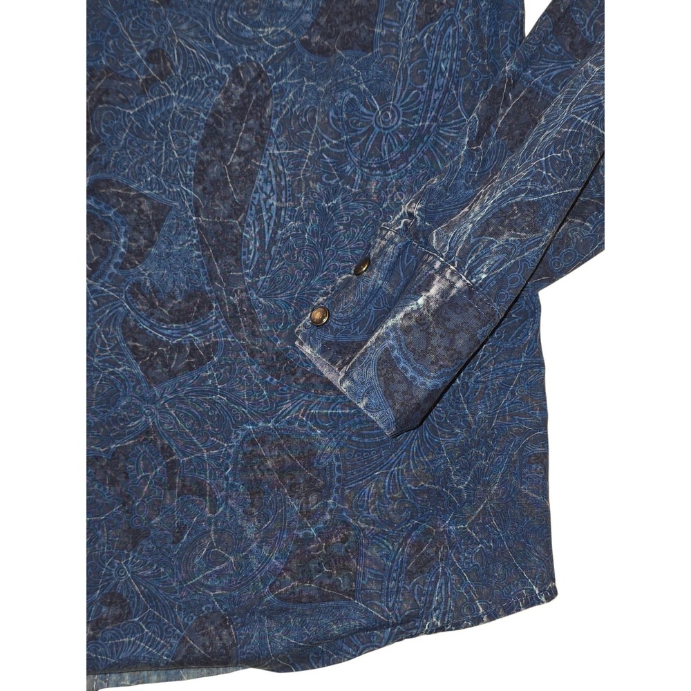 Rock & Roll Cowboy Western Paisley Pearl Snap Shirt Mens L Blue Long Sleeve - Picture 11 of 12
